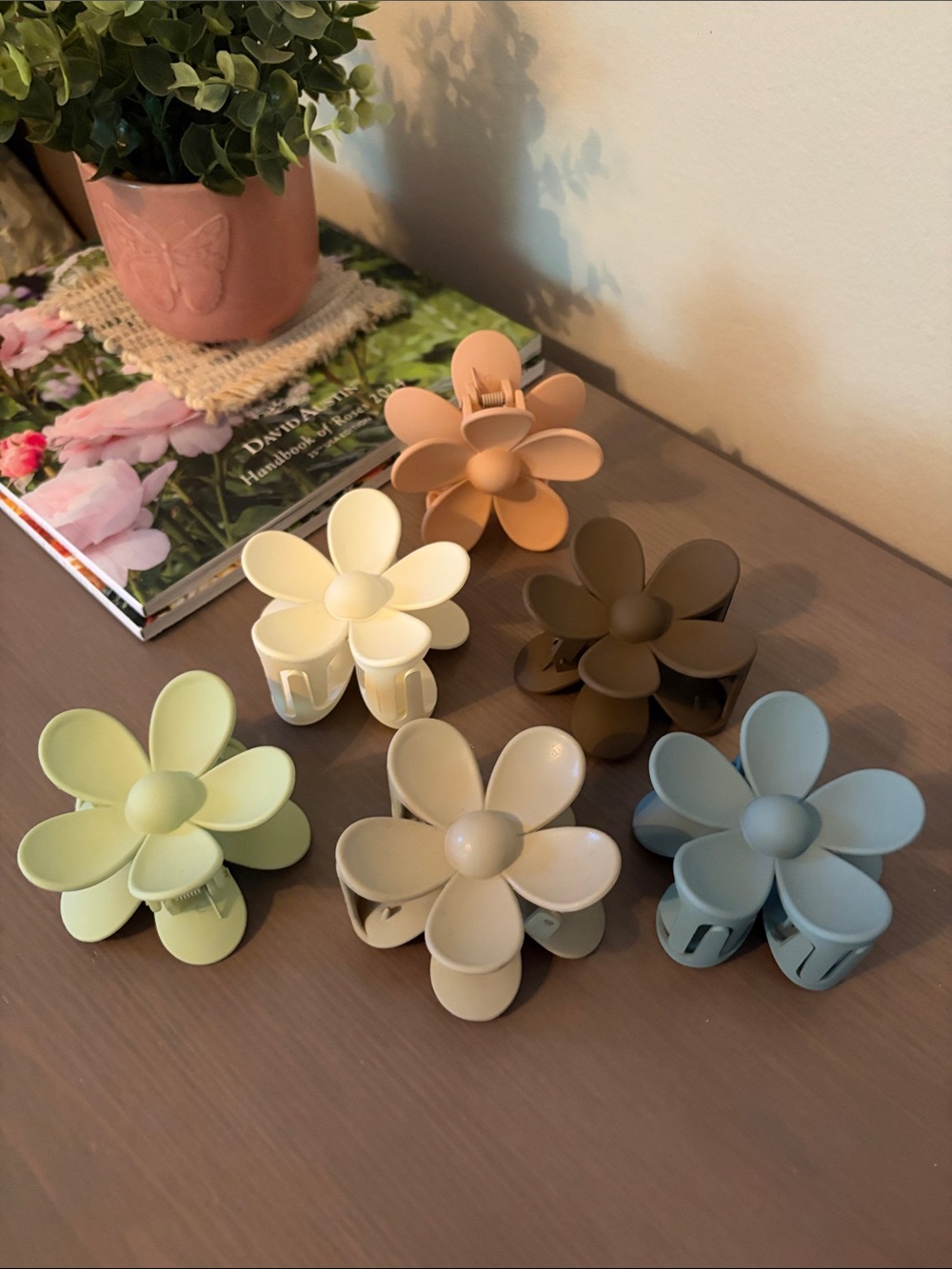 Set of 6 Flower Hair Clips - Pastel Multicolor